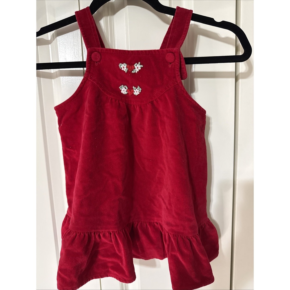 Vintage Little Girls Red Velvet Dress  Size 4 With Flower Embroidery Christmas